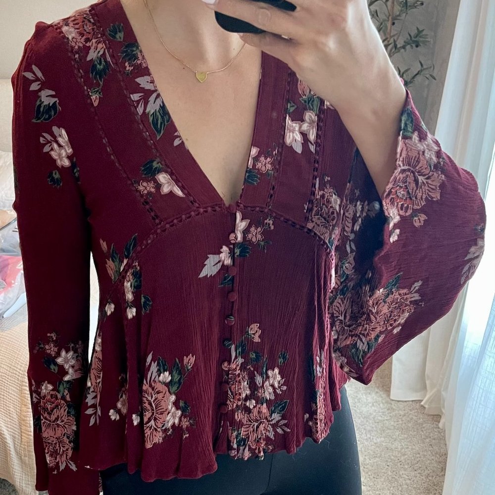 Altar'd State Floral Burgundy Blouse